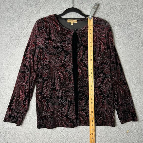 Notations Top Womens XL Black Red Sequin Long Sleeve Layered Look Floral Blouse - Picture 7 of 12